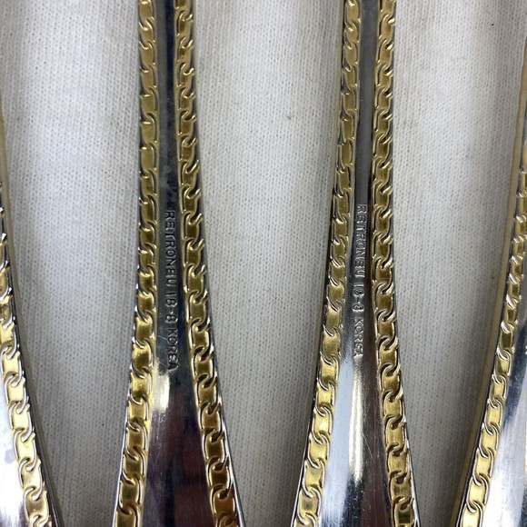 4 Retroneu GOLD ACCENT Chain 7” 18/8 Korea Stainless Dessert￼ Fork Good Quality - Picture 10 of 10